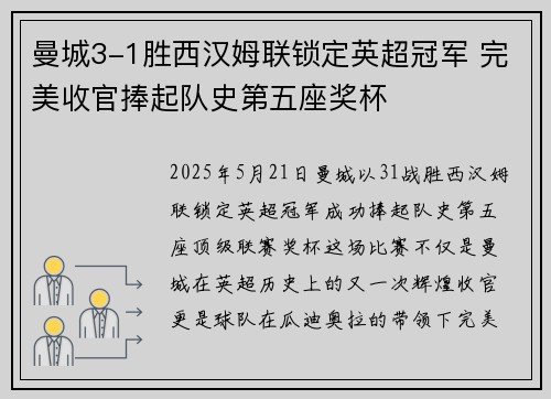 曼城3-1胜西汉姆联锁定英超冠军 完美收官捧起队史第五座奖杯
