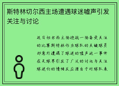 斯特林切尔西主场遭遇球迷嘘声引发关注与讨论